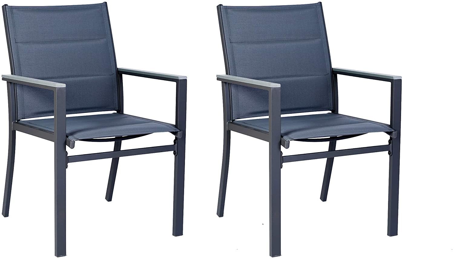 Kozyard Villa Outdoor Patio Dining Chair with Gray Frame, Gray Paded Textilence (2 Pack, Grey Chair)