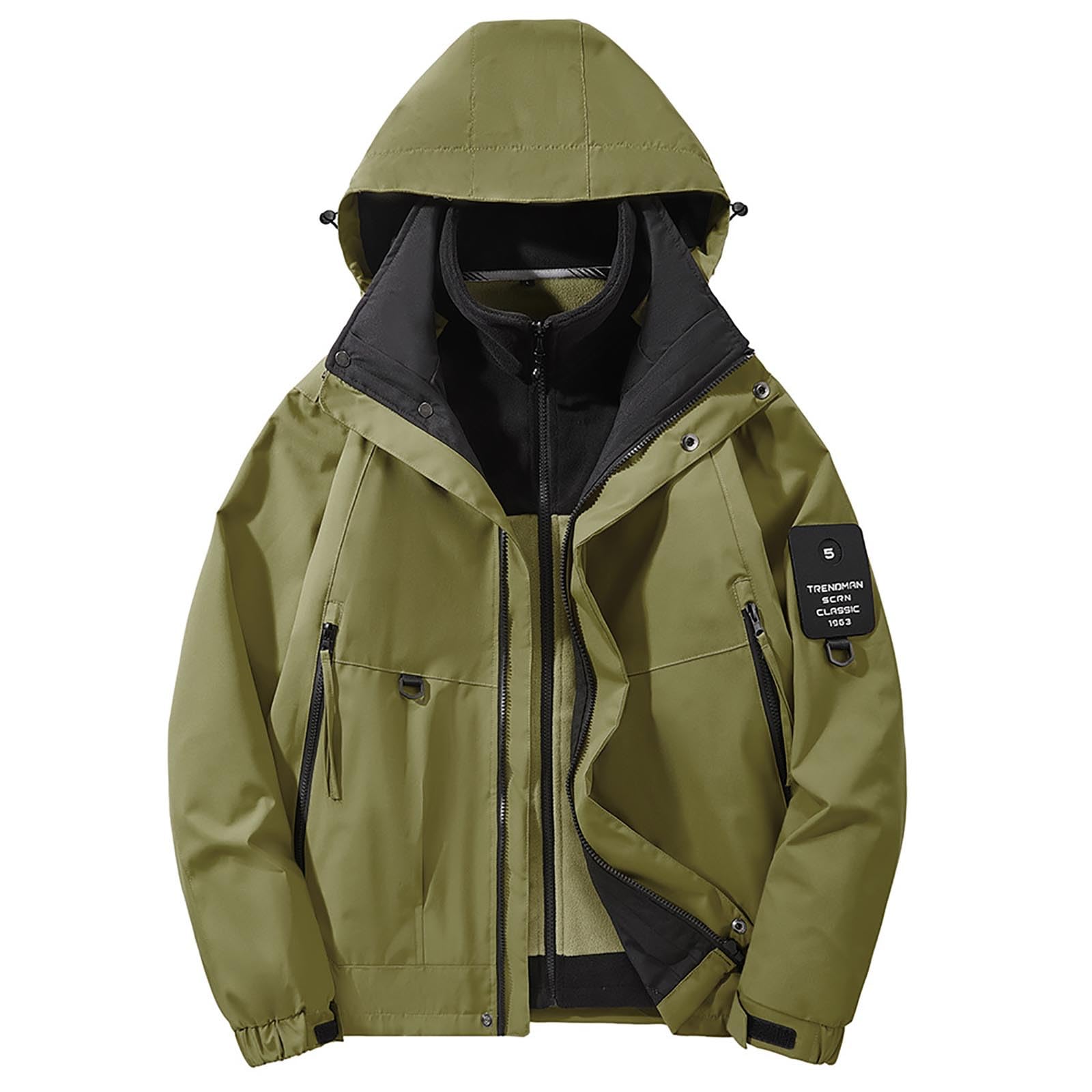 Herren 3-in-1 Wasserdichte Warm Gefüttert Skijacke mit Kapuze Leicht Windjacke Winterjacke mit Reißverschluss Softshell Übergangsjacke Regenjacke Fleecefutter Regen und Schnee Outdoor-Wandern