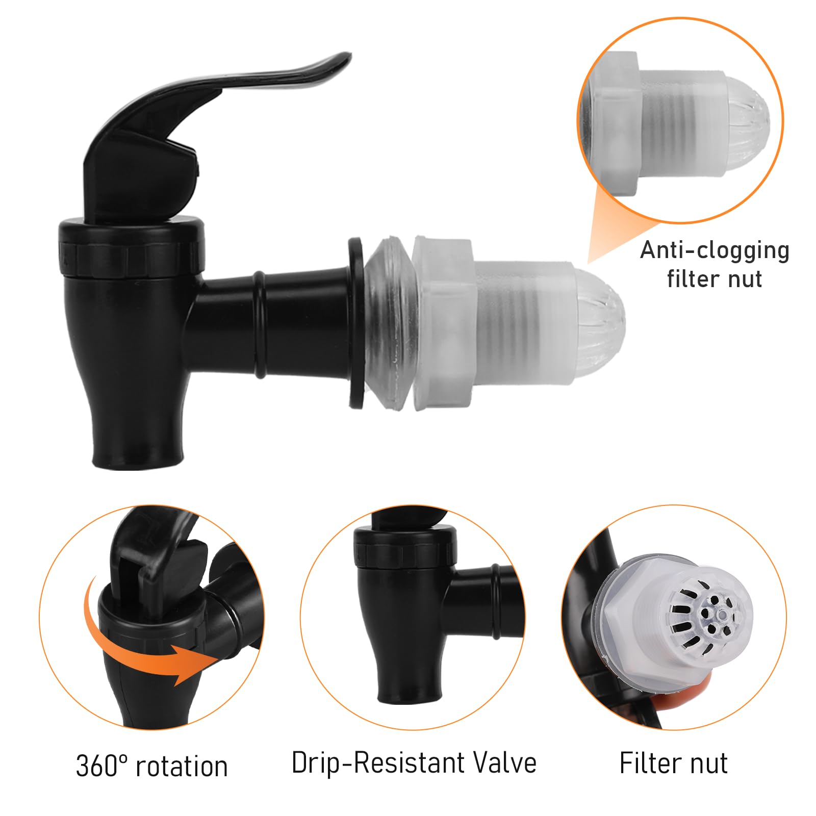 2 rubinetti in plastica per distributore di bevande, dispenser di acqua per frigorifero, distributore di bevande, rubinetto per vetro, contenitore, vino, fontana, caffè, birra (nero + bianco)