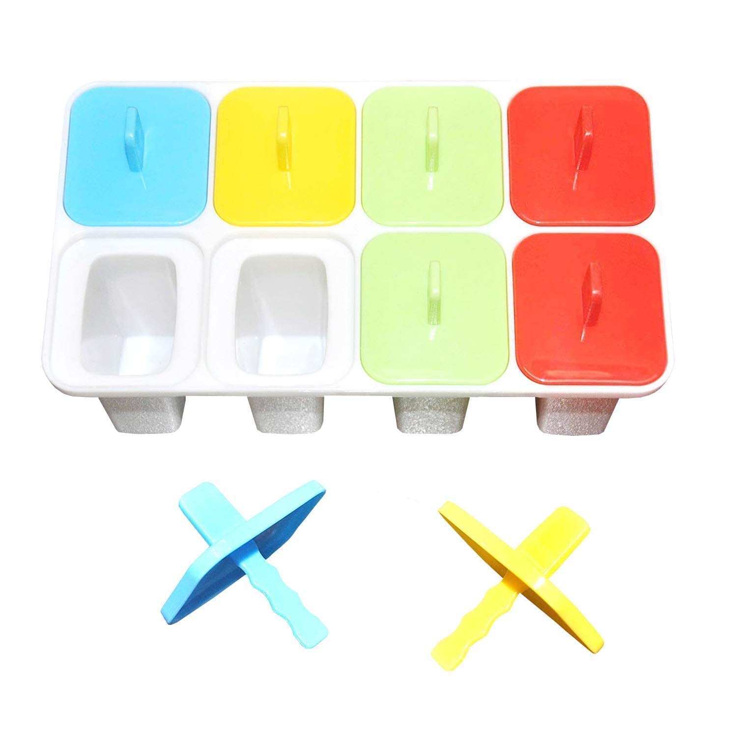 KEDY Moldes de plástico reutilizables con 8 ranuras, moldes para helados caseros, bandeja de moldes de helado Kulfi Candy Ice Lolly con palo, para niños y adultos