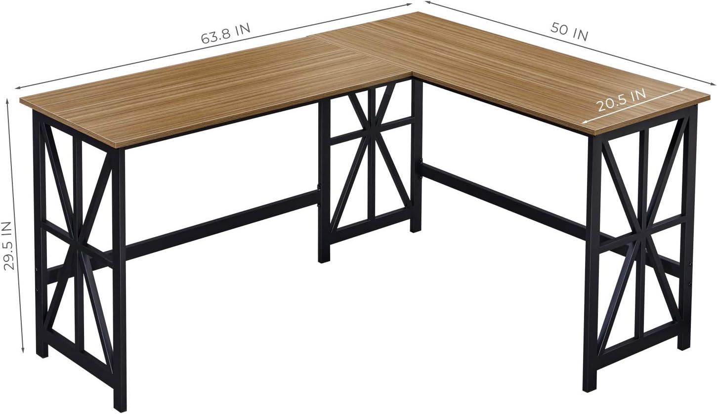 GreenForest Large L Shaped Computer Desk,63.8 x 50 inch Corner Desk Reversible Gaming Desk for Home Office Industrial Heavy Duty Workstation, Espresso