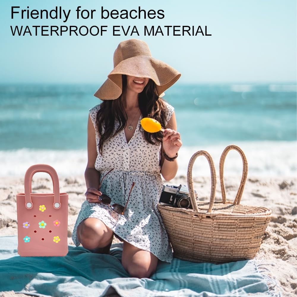 Mini Rubber Beach Tote Bag, 6.5''x8.0''x3.1''(L/H/W), Waterproof Beach Bag with Random Charms - Image 2