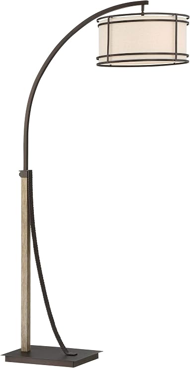 Franklin Iron Works Gentry Industrial Rustic Farmhouse Arc Floor Lamp 71 1/2 Tall Oil Rubbed Bronze 2-Light Oatmeal Fabric Drum Shade for Living Room Reading Bedroom Office House Home Decor