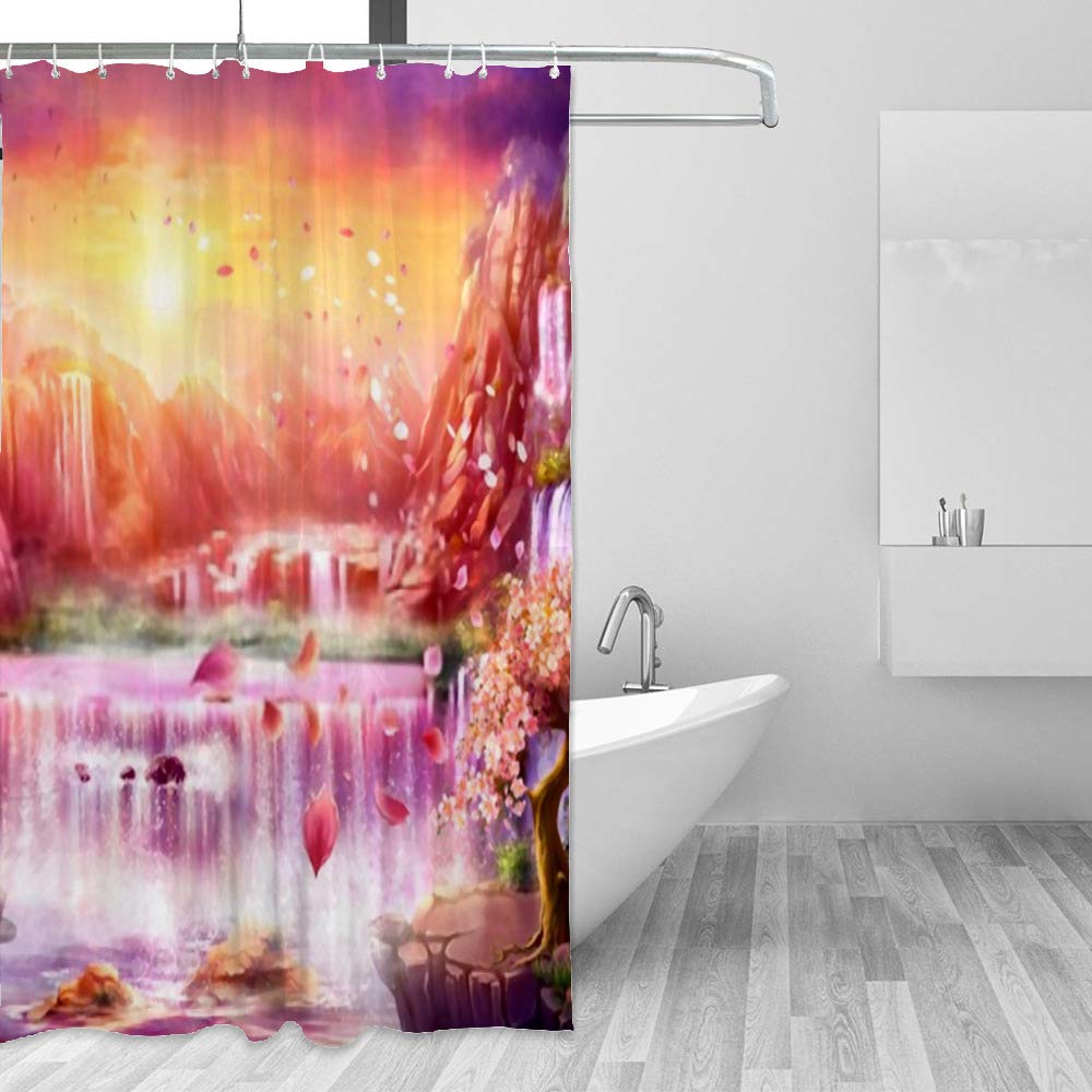 Rideau de douche imperméable motif cascade pour créer une ambiance spa et nature à la maison