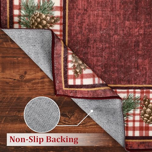 Garvee Christmas Rug 9x12 Washable Area Rug Red Xmas Decor Tartan Non Slip Living Room Rug Soft Large Throw Rugs for Bedroom Low Pile Stain Resistant Carpet for Nursery Border|Red 9'x12' by Garvee - Image 7