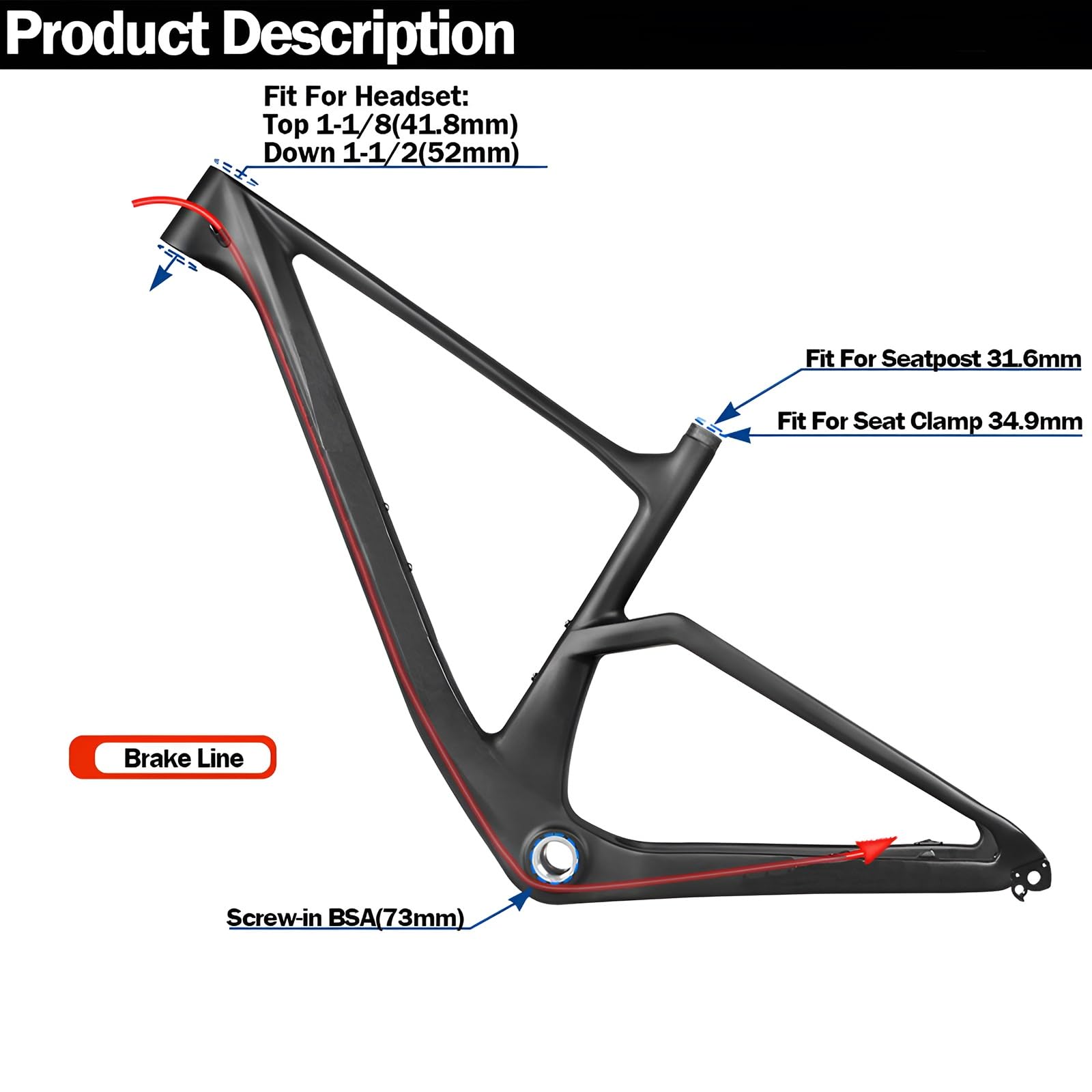 Rama do roweru górskiego, 29 szt., hardtail, 16,3/17,3/19,3/21,3 cala, oś wtykowa, 12 x 148 mm, hamulec tarczowy Boost XC, Cyclocross, włókno węglowe, wewnętrzna prowadnica kabla, maks. opony