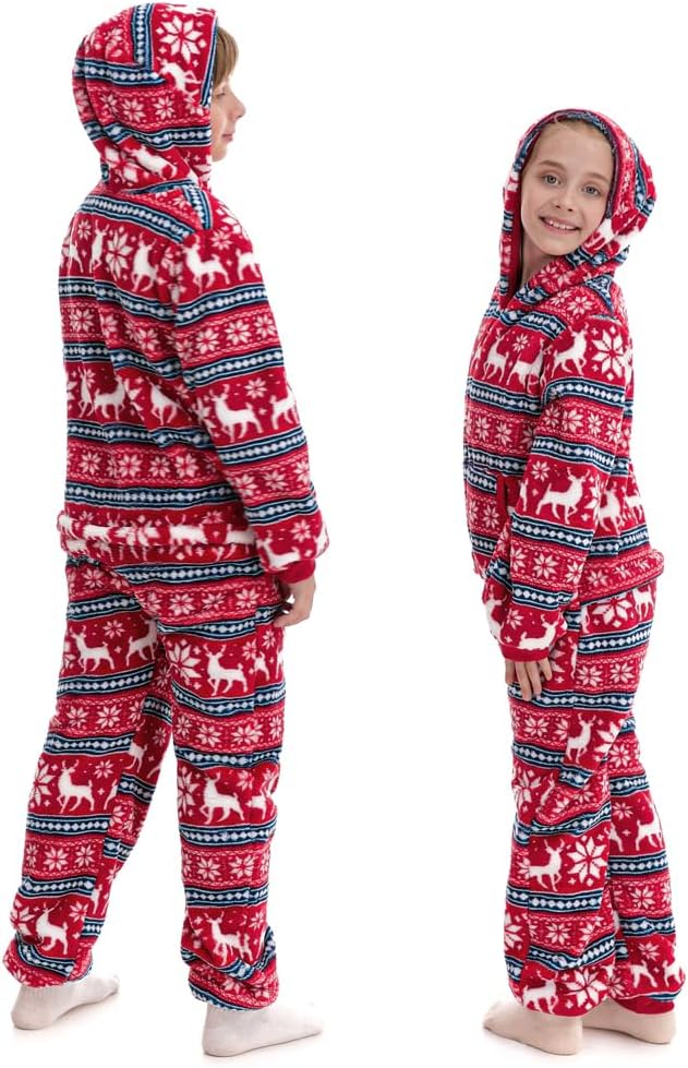 HSCTEK Fuzzy Teddy Fleece Family Christmas Matching Onesie with Hoodie(One Set for Single One) - Image 5