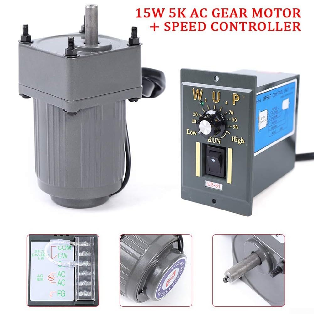 Alanmoship 1PC Motoriduttore CA 110V 15W Controller monofase, motore elettrico con ingranaggi 0-270RPM, albero da 10 mm per automazione di stampa di imballaggi