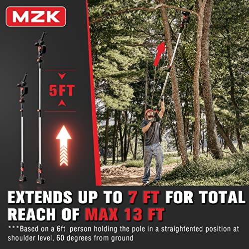 MZK 2-in-1 Cordless Pole Saw & Mini Chainsaw with 3 Replacement Chain, 20V Battery Pole Chainsaw, 4.5" Cutting Capacity, 13ft Reach Pole Saw for Tree Trimming(2 Batteries and Fast Charger Included) by MZK - Image 6