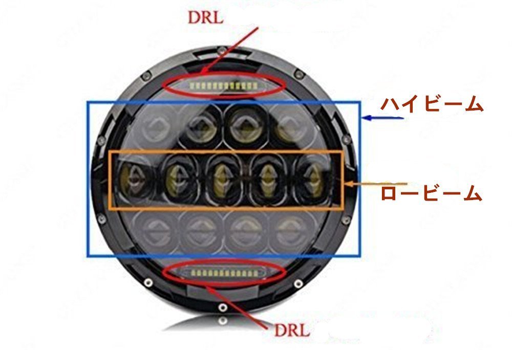 e-auto fun 最新型Harley JEEP用 LED ヘッドライト 7インチ Hi/Lo 75W 5000lm 6500-7000K DC10-30V フォグランプ/DRL プロジェクター 1本 e-auto fun 最新型Harley JEEP用 LED ヘッドライト 7インチ Hi&frasl;Lo 75W