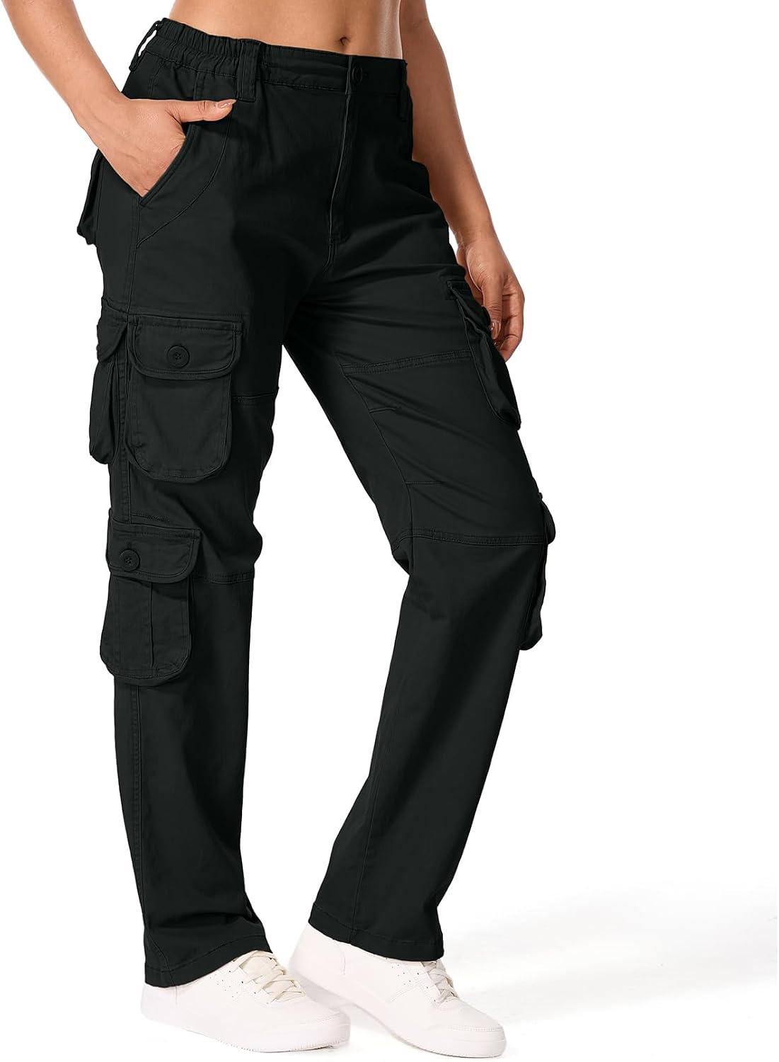 Womens Cargo Pants Elastic Waisted with Pockets,Women's Military Tactical Casual Work Hiking Pants Trousers