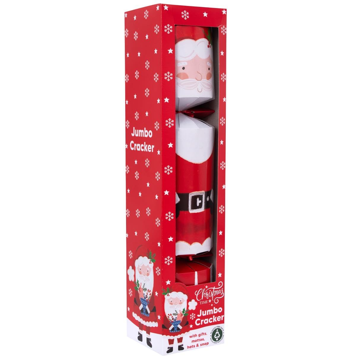 Yöl Red Santa Jumbo Santa Claus Christmas Cracker - 17.5" Large Design Kids Xmas Holiday Dinner Table Decorations - Novelty Plastic Contains Hats Jokes - Red White