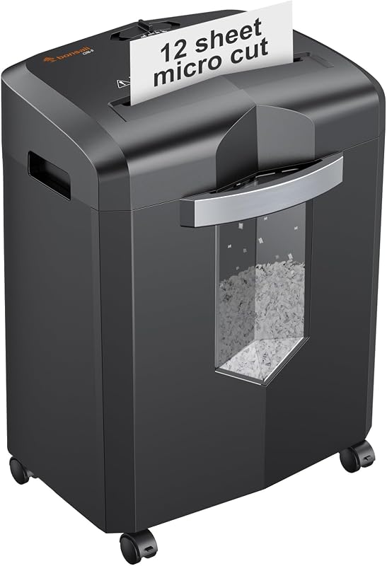 12-Sheet Micro Cut Heavy Duty Paper Shredder for Home Office | Jam-Proof System, P-4 Security Level, Shreds CD/Cards/Staples, 4.2Gal Pullout Bin with Casters, Quiet Shredder C266-B