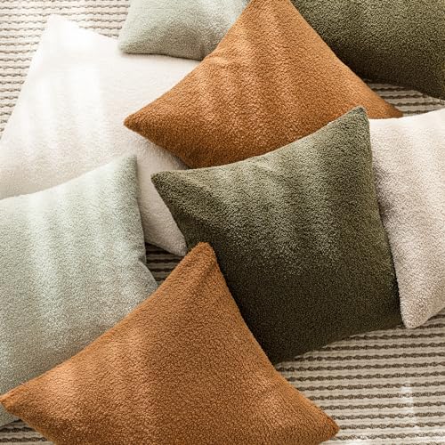 Image of Foindtower Pack of 2, Curly Faux Fur Decorative Throw Pillow Covers Soft Fuzzy Plush Cushion Case with Zipper Cozy Pillowcase for Home Living Room Couch Bed Sofa 18 x 18 Inch, Bronze