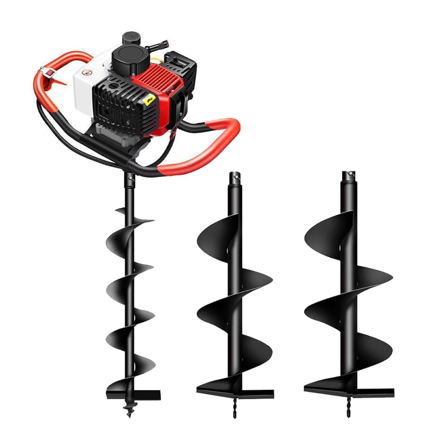 Zestaw do wiercenia studni ziemnych z silnikiem spalinowym, 199 cm3, 4-suwowy, 5200 W, 3 wiertła (4"/6"/8"), do wiercenia w gospodarstwie/ogrodzie/studni/montażu słupów 20/25/30cm