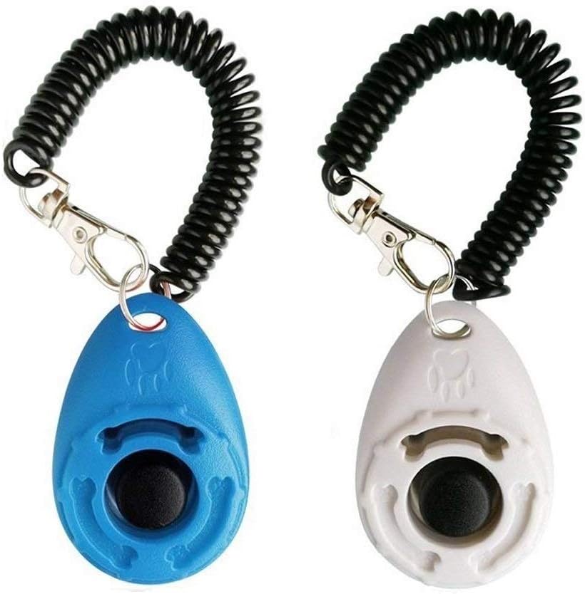 LaZimnInc Dog Training Clicker with Wrist Strap - Pet Training Clicker, Big Button Clicker Set, 2-Pack(Blue + White)