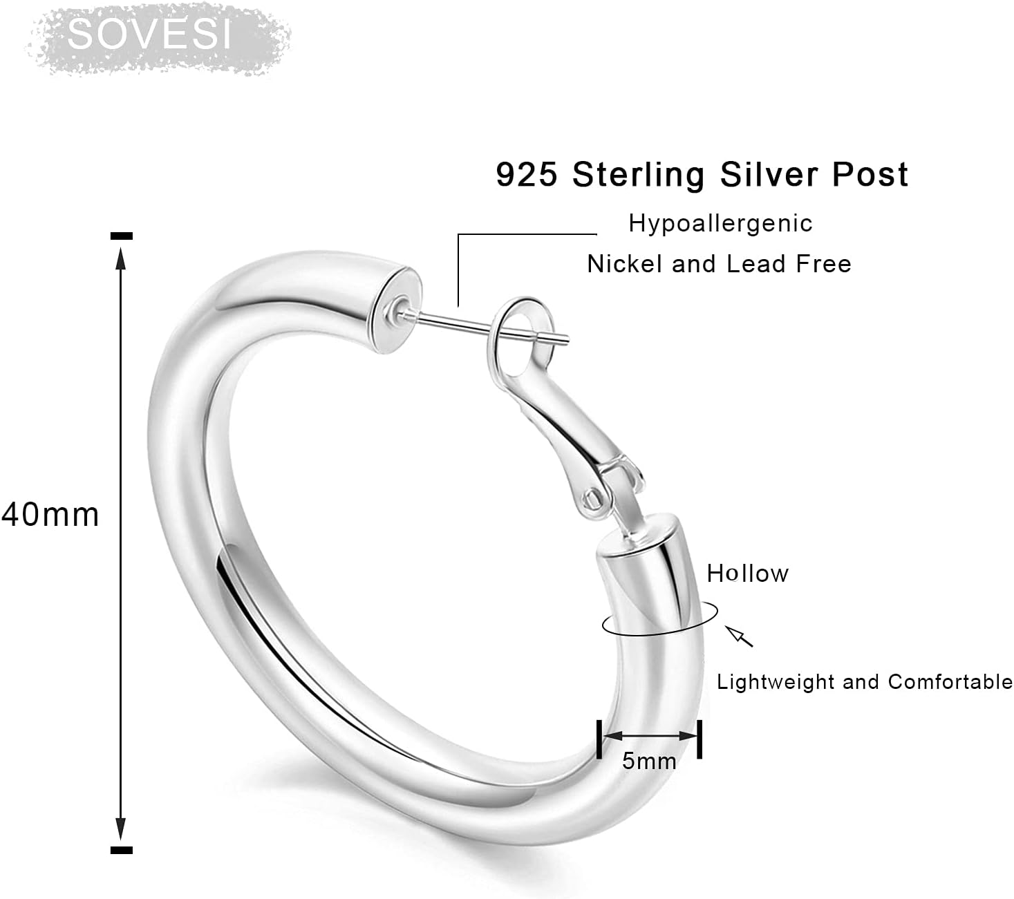 sovesi Chunky Gold Hoop Earrings for Women with 925 Sterling Silver Post, 14K Gold Plated Small Thick Gold Hoops Earrings for Women - Image 5