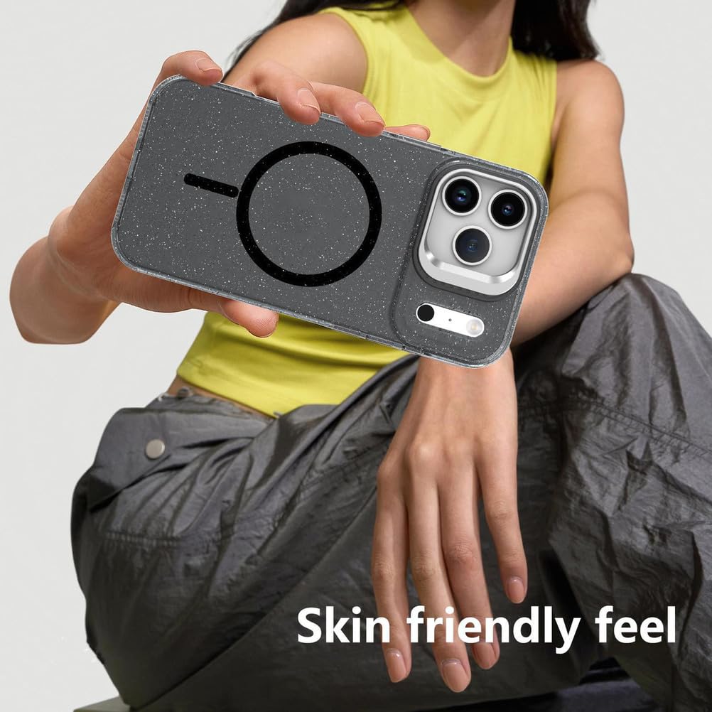 Magnetyczne etui do iPhone 17 Pro Max / 17 Pro / 17 Air/17, matowe etui na telefon komórkowy z klapką stojaka, brokatowe, stylowe, smukłe etui, czarne, 17 Pro