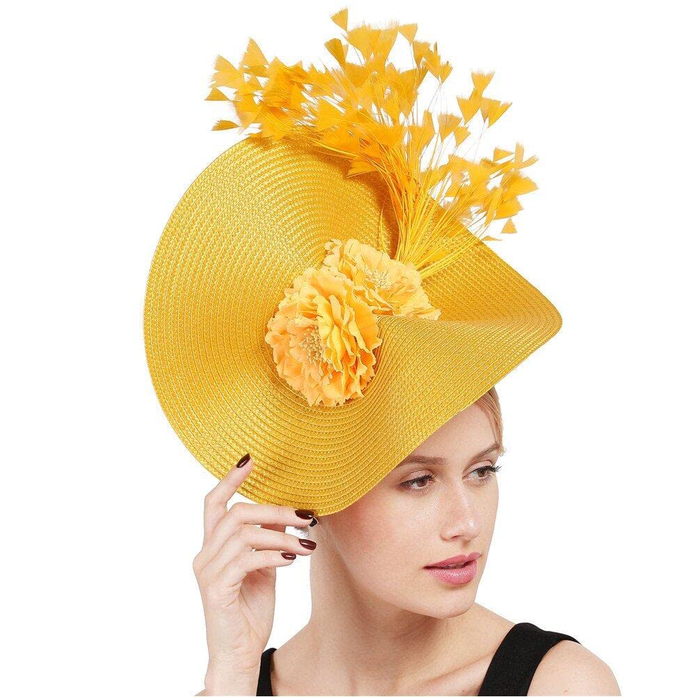 Sanfly Mesh Fascinator Hat Bride Flowers Headwear Feather Wedding Party Headdress Derby Hat with Hairband Hair Accessories