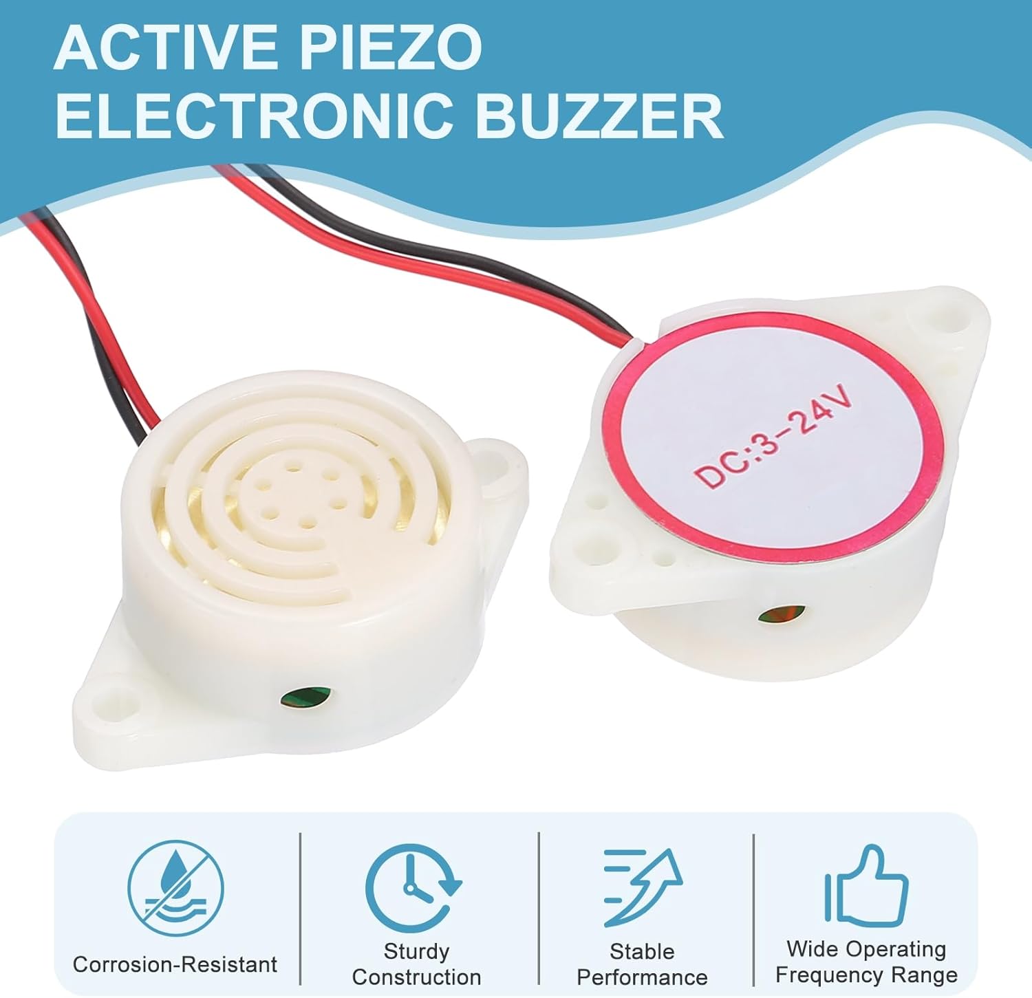 10Pcs Electronic Piezo Buzzer DC3-24V 100dB 3100Hz Active Continuous Beep Alarm Sound with 9V T-Type Battery Connector for Motorcycle Golf Cart White