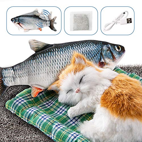 DazSpirit Katzenspielzeug Elektrisch Fisch, USB Elektrische Plüsch Fisch Spielzeug mit Katzenminze Kauen Waschbar für Katze, Kätzchen zu Spielen, Beißen, Kauen und Treten (schwarz)