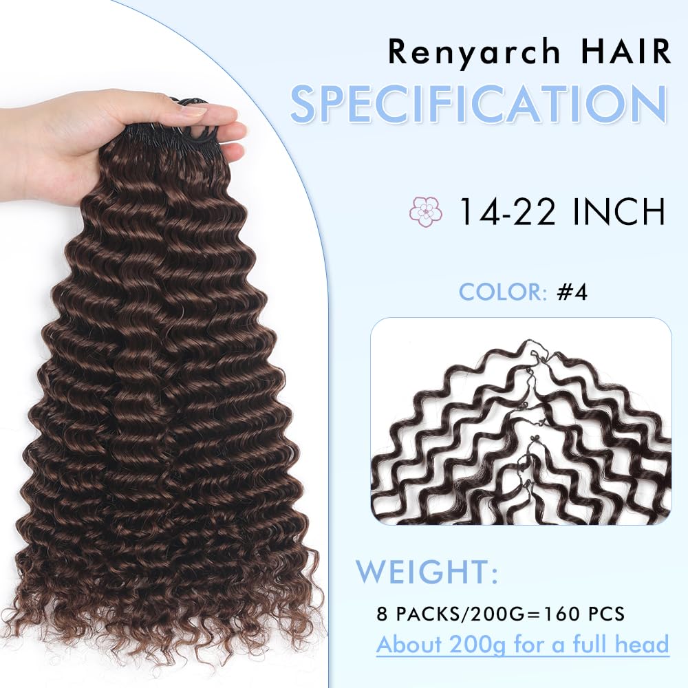Renyarch Hair Crochet Human Hair Bundles for Black Women 20 Pollici Deep Wave Hair Crochet Hair 200g 160c Black Water Wave Wet and Wavy Invisible Knotless Curly Extensions