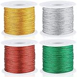 Shappy 440yards x 1mm Metallic Cord Tinsel Rope for Craft Making, Ribbon Wrap Thread Tag Cord for Gift Wrapping(Gold, Silver, Red, Green)
