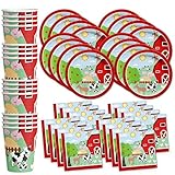 Barnyard Farm Animals Birthday Party Supplies Set Plates Napkins Cups Tableware Kit for 16