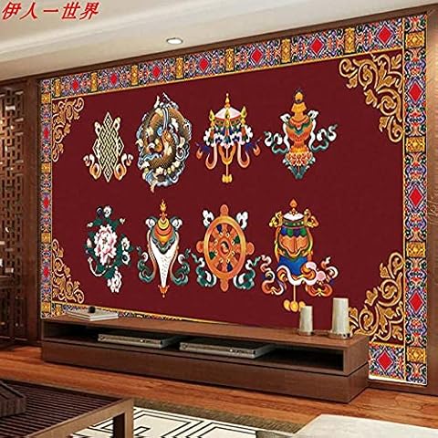 Tibetan TV Background Wallpaper Tibetan Characteristic Mural Sofa Auspicious Eight Treasures Wall Cloth Buddhist Temple Custom wallpaper-300cmx210cm Cover