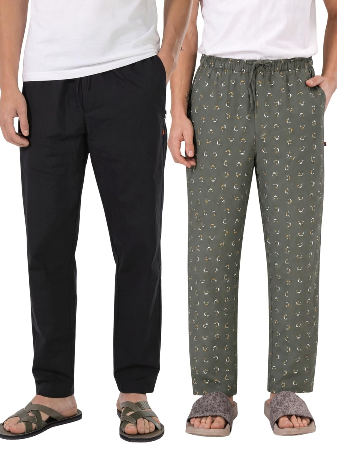boxy crew Men's 100% Cotton Lounge Pyjama Pants Pack of 2 - | No Marks Elastic, Invisible Zipper Left Pocket, Dual Pockets, Drawcord | Night Pants for Men | Value Pack-picture-11