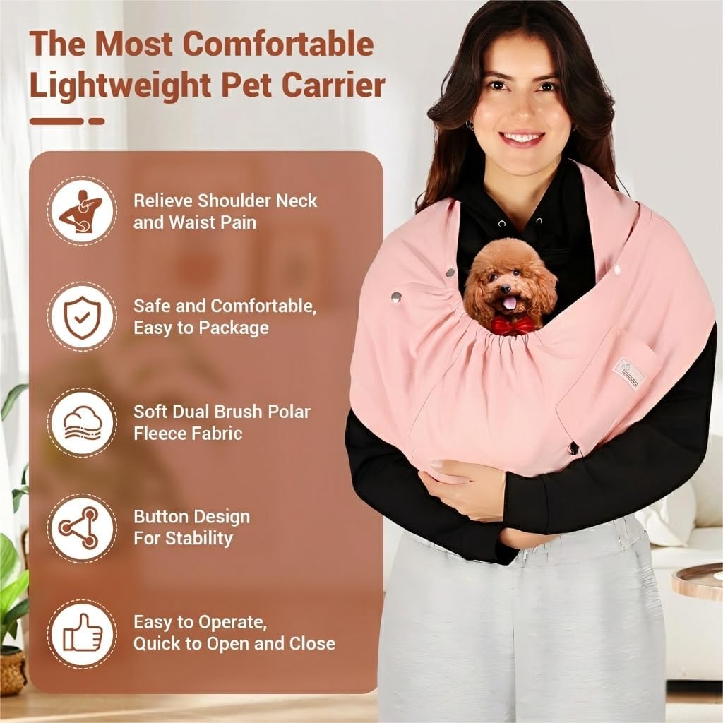 Dog Sling Carrier – Ice Silk Dog Slings for Small Dogs up to 10 lbs, Breathable Dog Carrier Sling with Adjustable Safety Strap & Buckle, Portable Cat Sling Carrier (Pink)