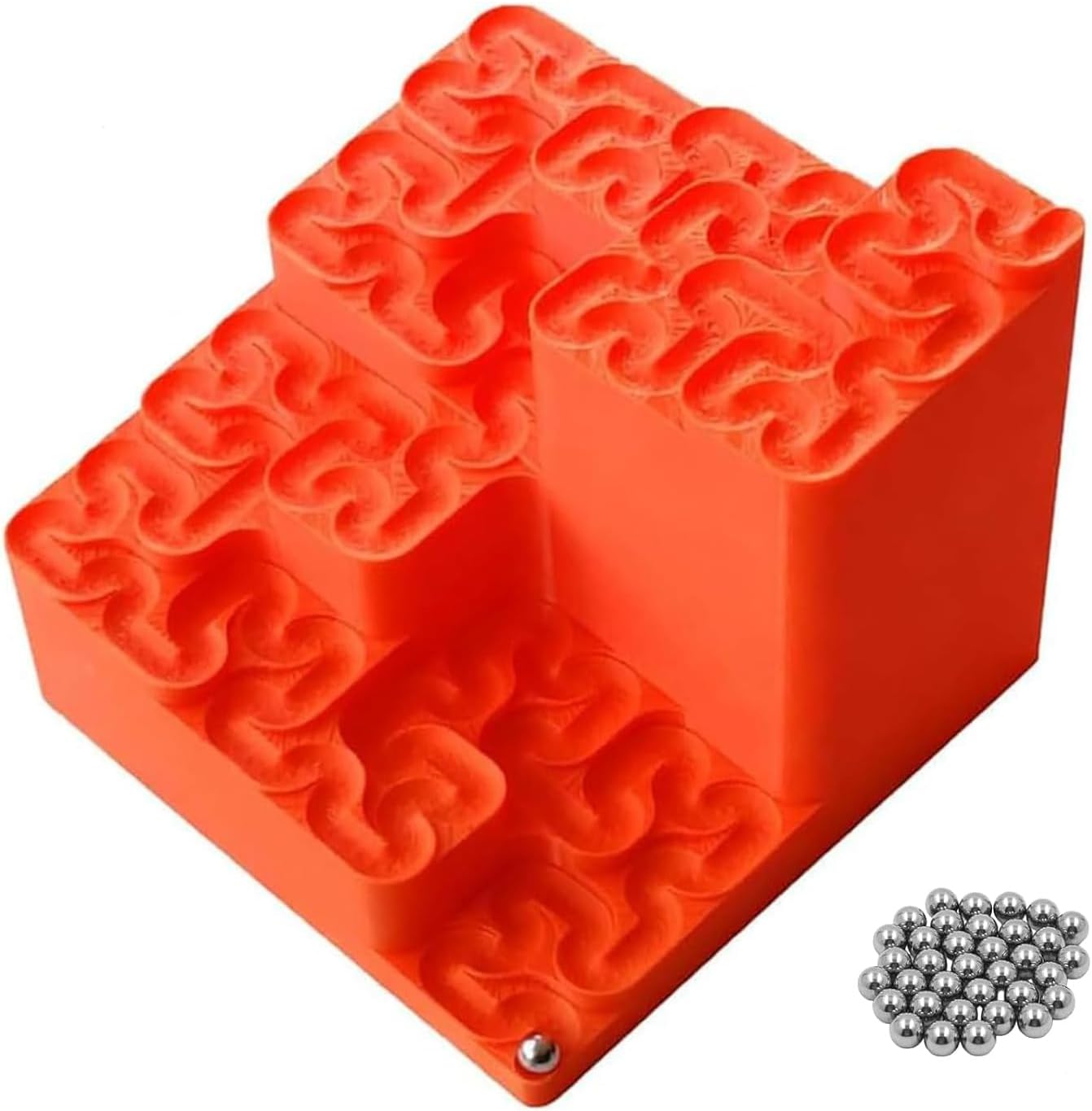 3D Printed Hilbert Curve Marble Run, Endless Looping Fractal Maze with Steel Balls, Relaxing Stress Relief Fractal Ball Track Desk Toy & Kinetic Art, for Adults Home Decor (Red)