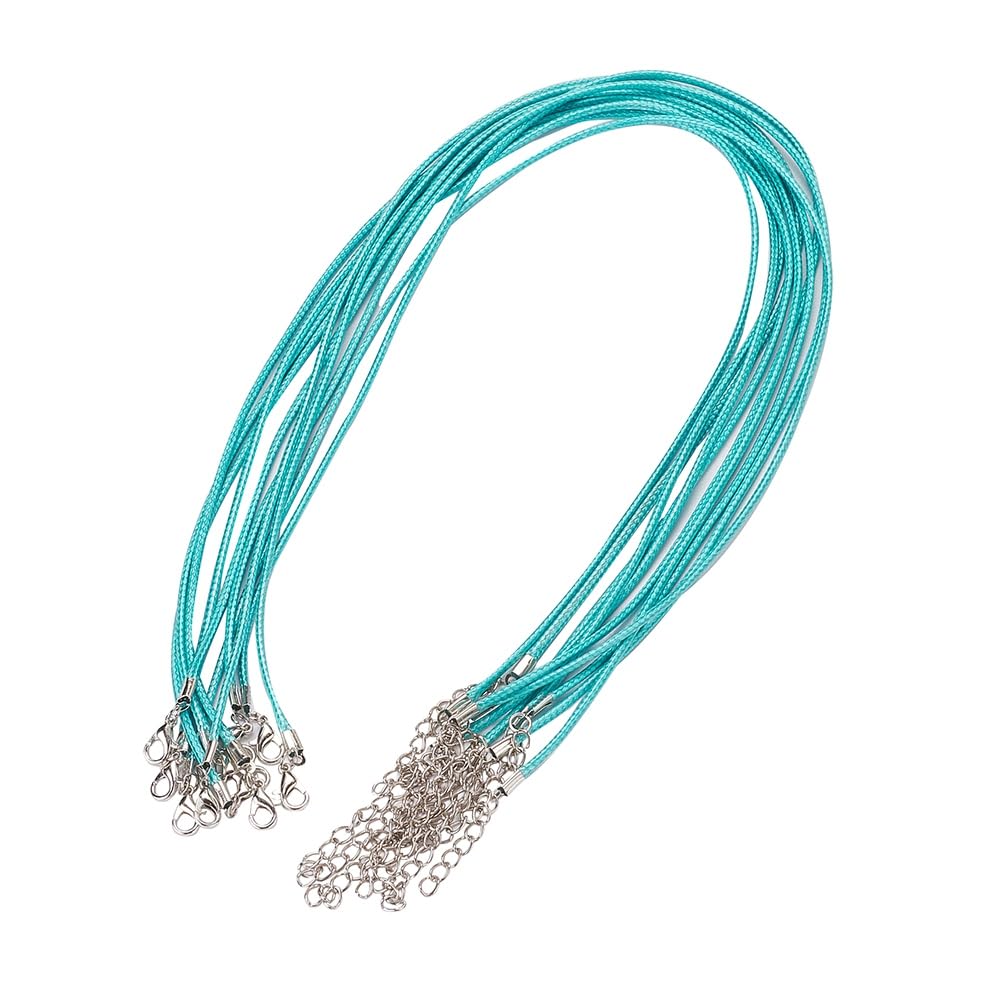 10Pcs Dark Turquoise Waxed Cord Necklace String for Jewelry Making Boho Necklace Cord Rope String with Lobster Clasps for DIY Chains Bracelet Pendant