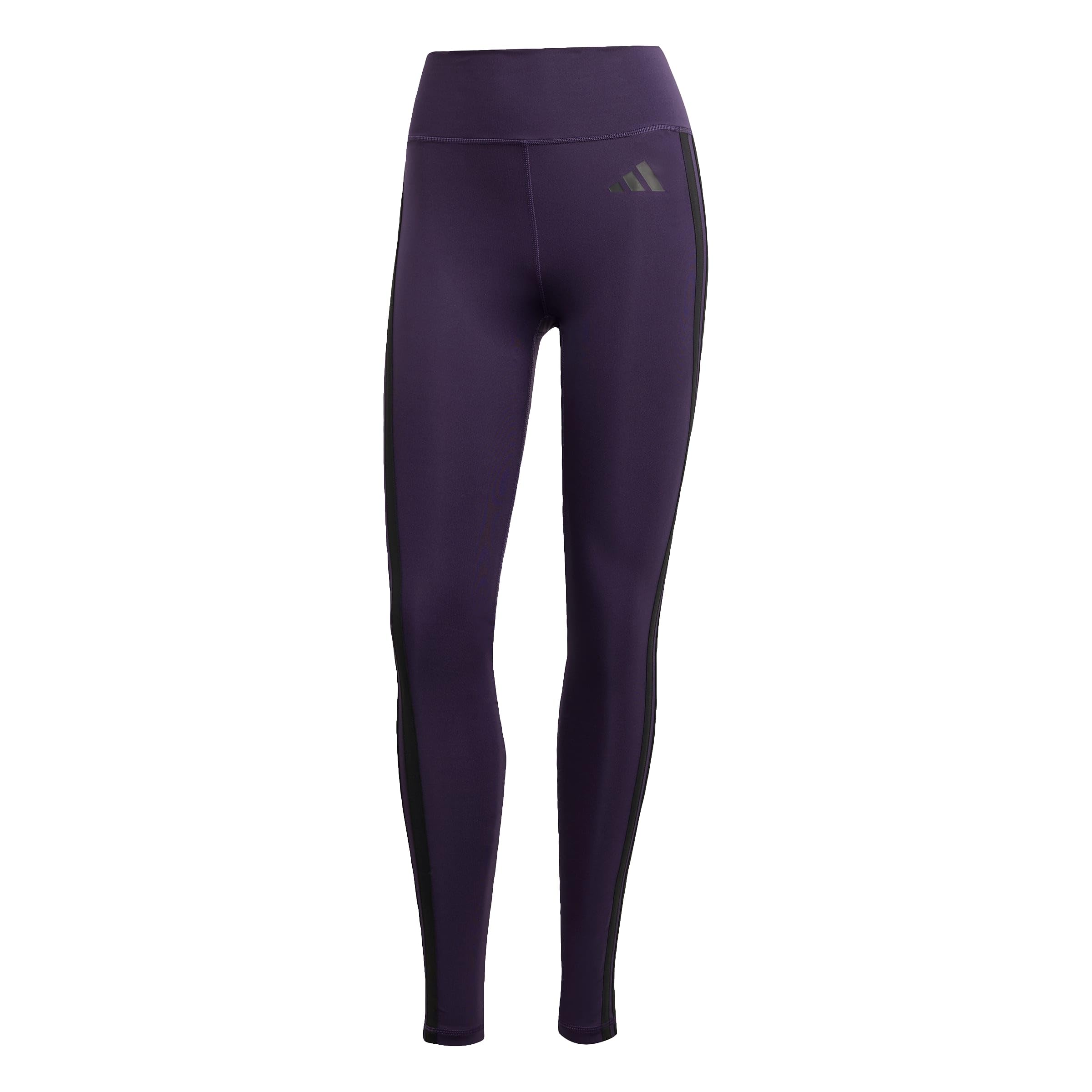 adidas Women's Optime Essentials 3 Stripes 7/8 Leggings, Aurora Plum/Black, XXS