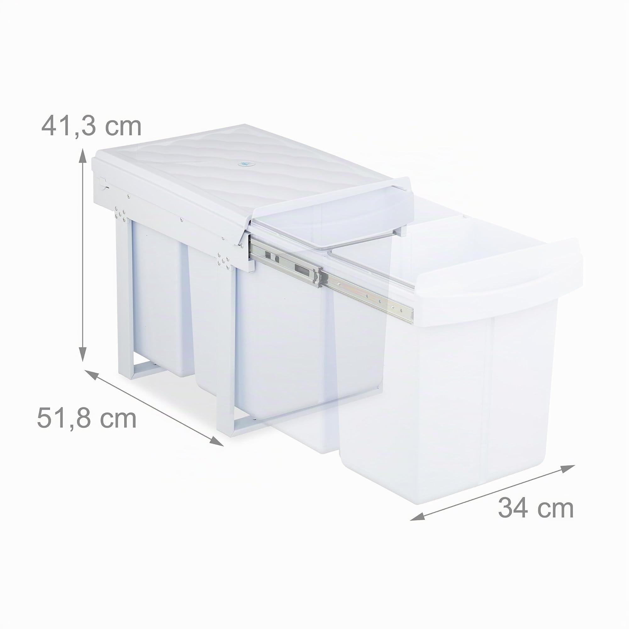 Relaxdays Einbaumülleimer, 2 Fächer, 2X 20 l, HxBxT: 41,3 x 34 x 51,8 cm, ausziehbar, Müllsystem Unterschrank, weiß