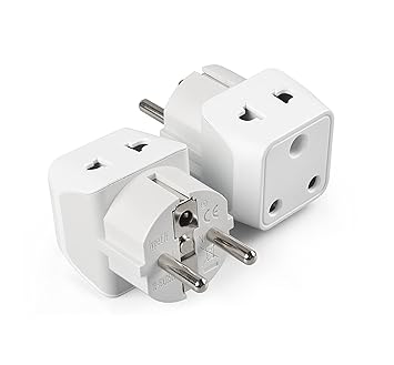 Ceptics India to Europe, Germany Travel Adapter Plug 2 in 1 France Adapter - Type E/F - CE Certified - RoHS Compliant White - 2 Pack - Lifetime Limited Warranty