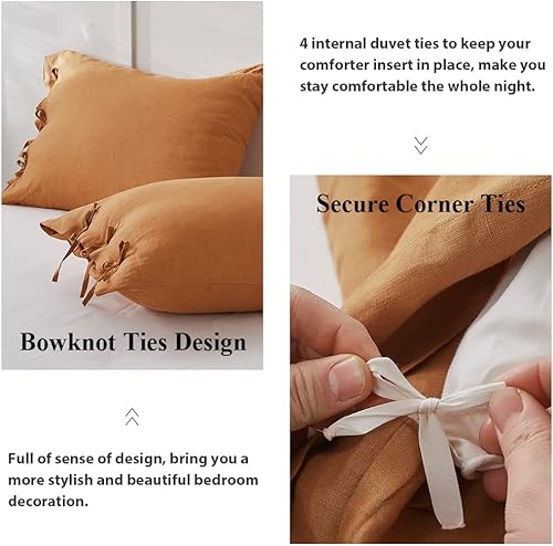 Miniatura 3 de Simple&Opulence Juego de funda de edredón 100% lino, 3 piezas con cierre de lazos de lazo, lino lavado francés natural, color sólido, suave,