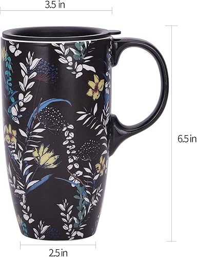 Miniatura 5 de DUSVALLY Taza de café de cerámica de regalo para el hogar y la oficina, 17 onzas. Taza de viaje con leche de porcelana con tapa y caja de color,