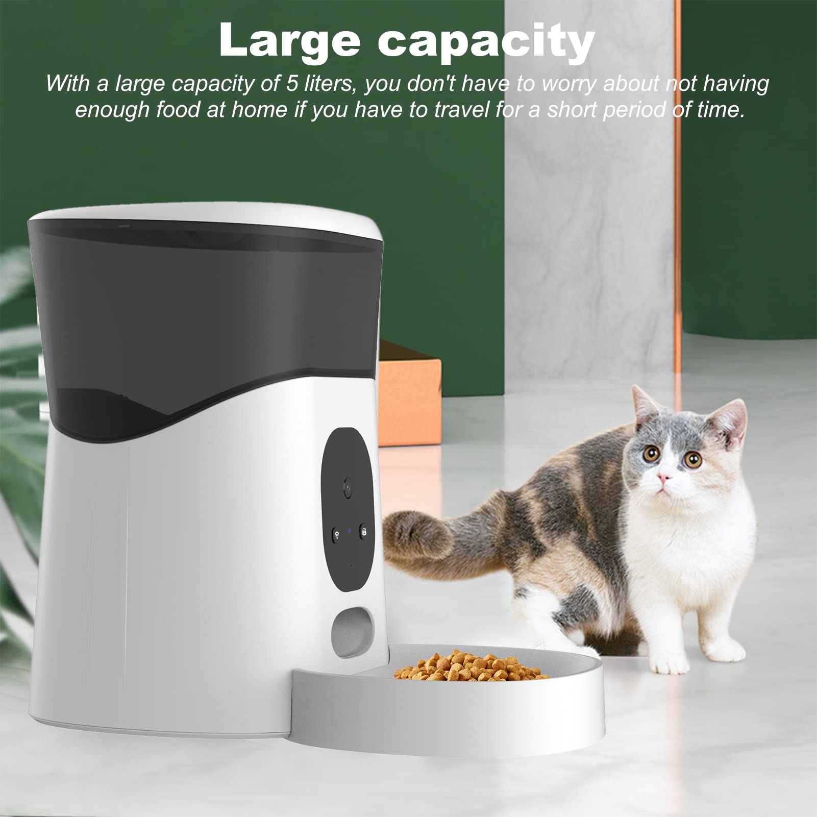 Pet Automatic Feeder with 5L Capacity, Intelligent Timing Feeding Machine for Cats and Dogs - Remote Control with 1080P Camera, Two - Way Audio, Dual Power Supply - image 7