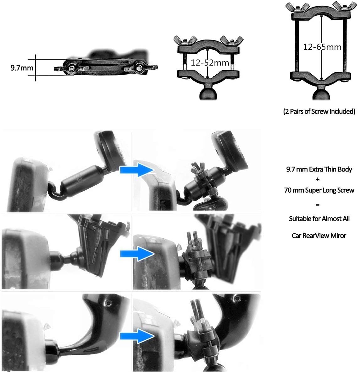 AccessoryBasics Rear View Mirror Mount for Radenso DS1 Extreme Range Radar Detector (Please Note the This Holder Will Need 1" of Clear stem Space to Setup)