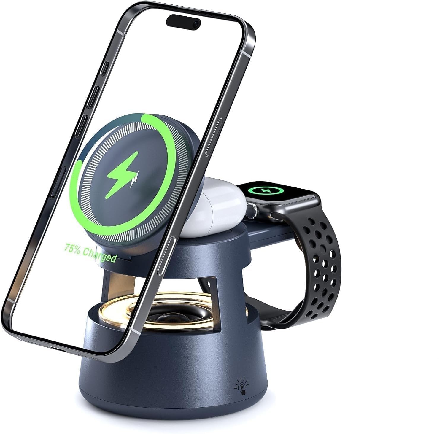AASHMart TD 3 in 1 Magnetic Wireless Charging Station with Bluetooth Speaker and Night Light - Fast Multi-Device Charging Stand Dock for iPhone, Apple Watch, and AirPods (Dark Grey)-image-22