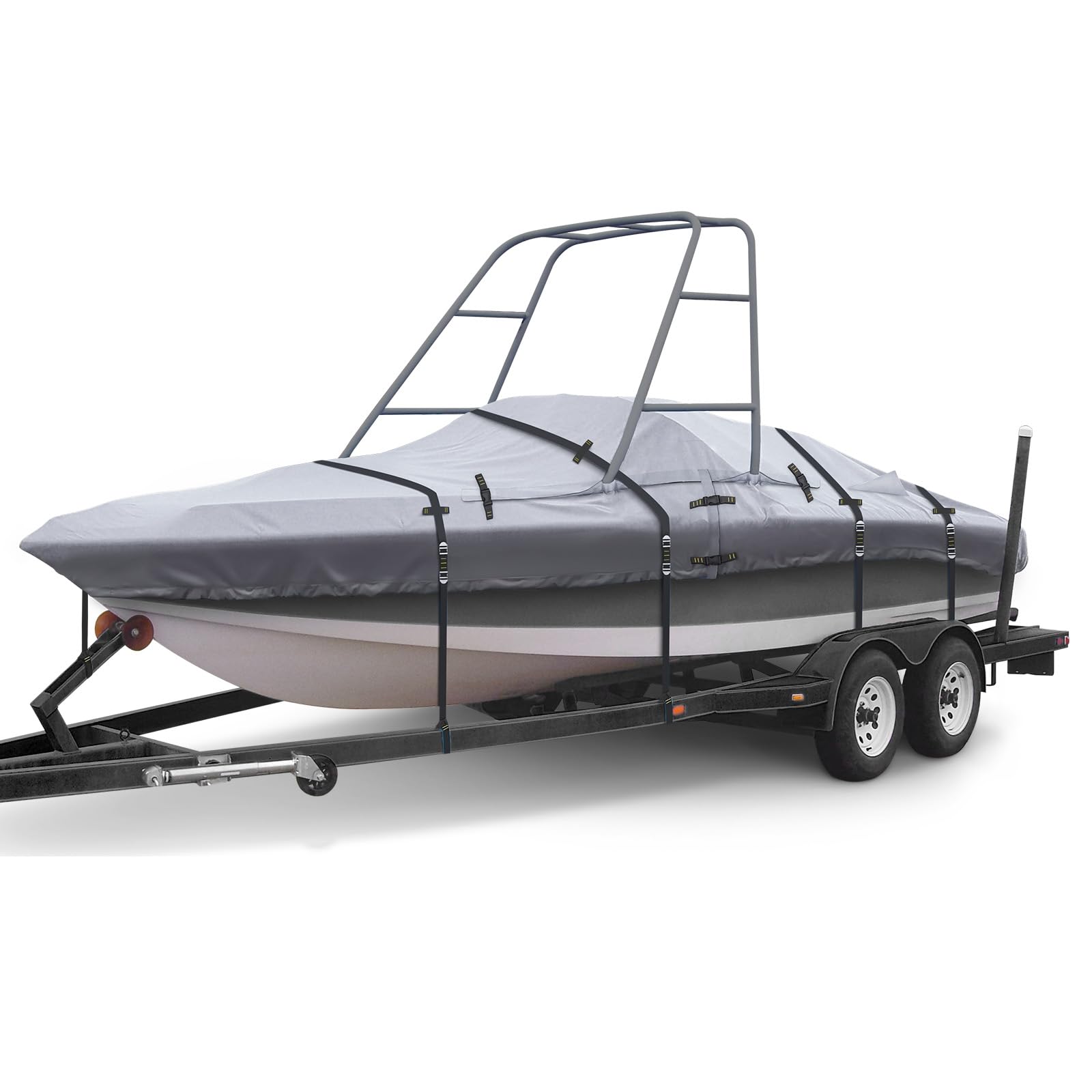 900D Ski & Wakeboard Tower Boat Cover 20-22 ft, Waterproof Heavy-Duty Winter Boat Wrap with Reinforced Straps & Vents, Trailerable Wake Tower Jet Ski Covers for All Seasons Protection, Gray