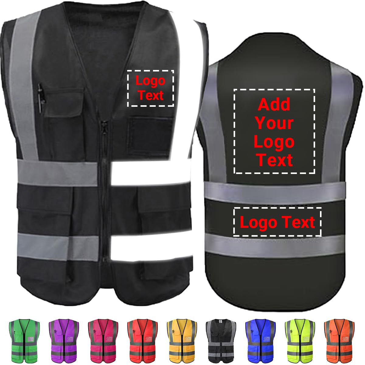 Custom Safety Vest for Men Women Personalized Logo Text High Visibility Hi Vis Reflective Vests for Construction Workwear