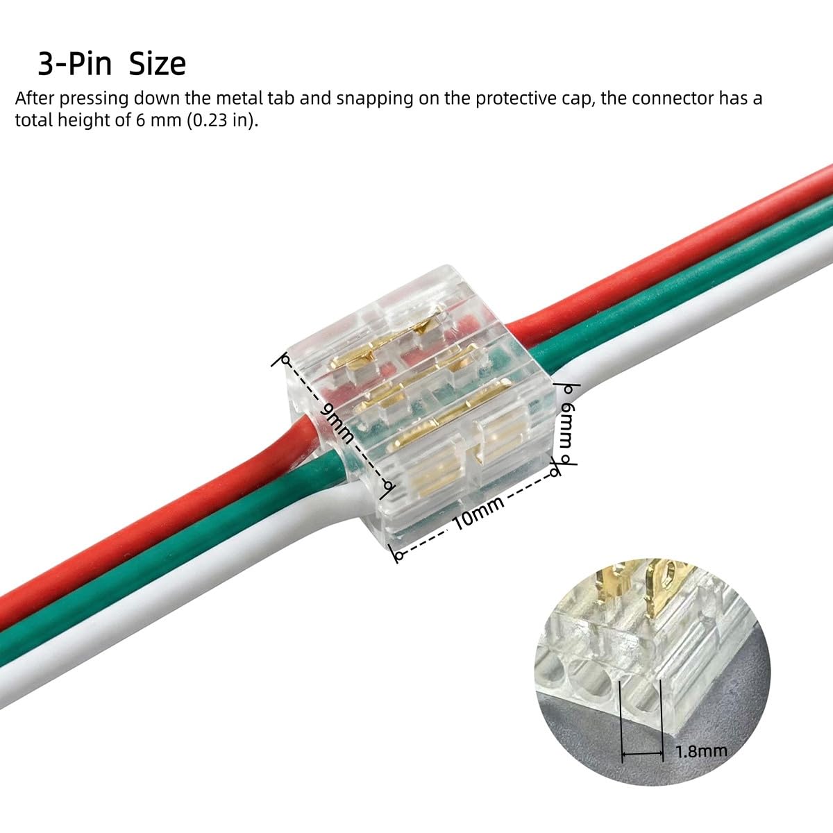 3-Pin Low Voltage Wire Splice Connectors, 10-Pack Solderless Stripless Quick Connect Plug-in Wire Connectors for 20-24 AWG LED Wire RV LED Light Extension Transparent Cap (3-Pin Wire to Wire)