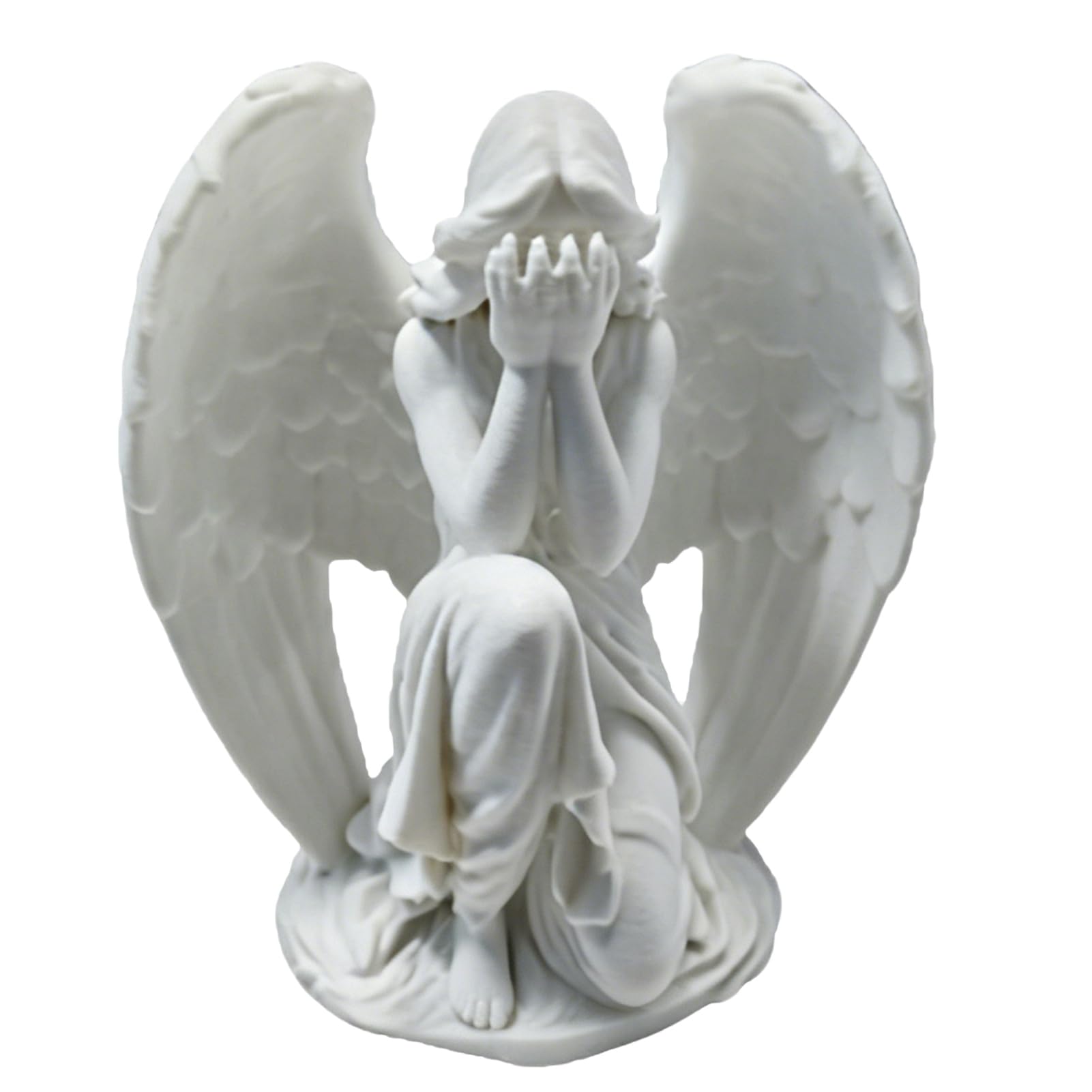 Glifora 3D Printed Angel Figurine - Small Crouch Angel Tabletop Ornament, White Winged Angel Sculpture for Home and Garden Decor