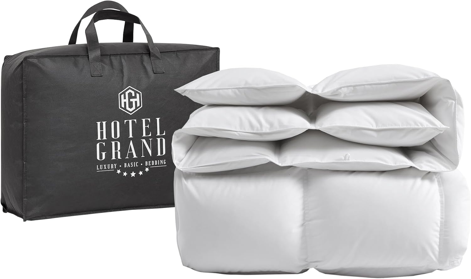 Hotel Grand Luxury White Goose Down Fiber Comforter Queen Size - All Season Warmth Down Duvet Insert with 8 Corner Loops - 1cm Breathable Panel Hotel Comforter Bedding for Year-Round, 90" x 90"