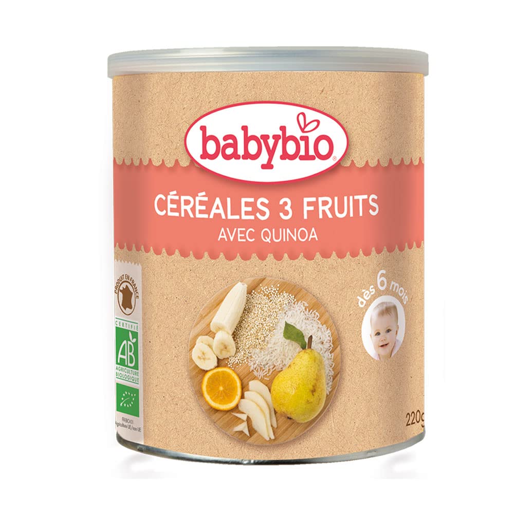 Papilla de Cereales y 3 Frutas babybio,220 g