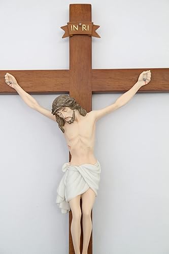 Miniatura 3 de Vittoria Collection Crucifijo de pared de 17 "cruz de madera Jesús piedra corpus estatua italiana escultura hecha en Italia