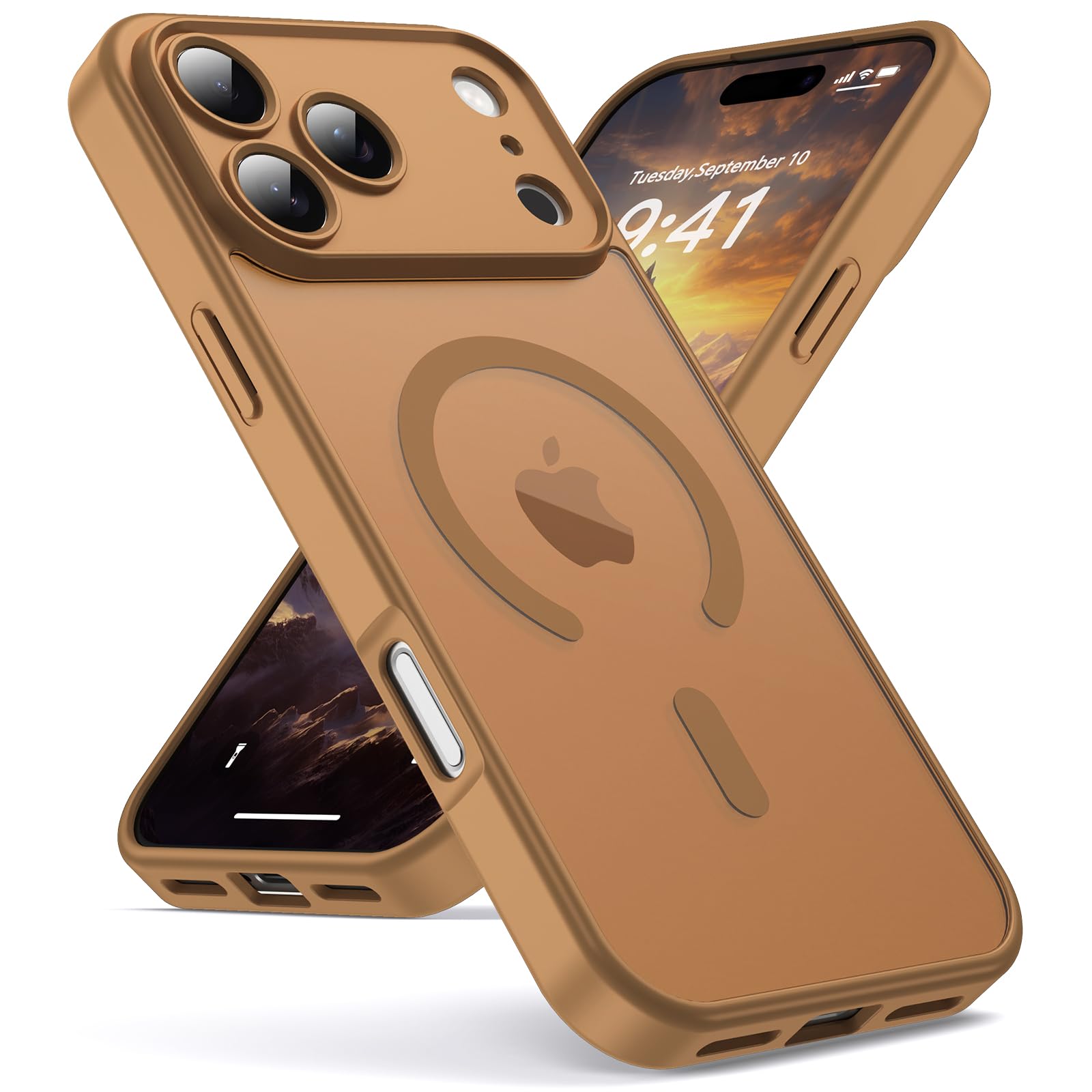 for iPhone 17 Pro Max case, MagSafe Compatible, Camera Protection, Magnetic Translucent Matte Film case, Military Grade (Brown)