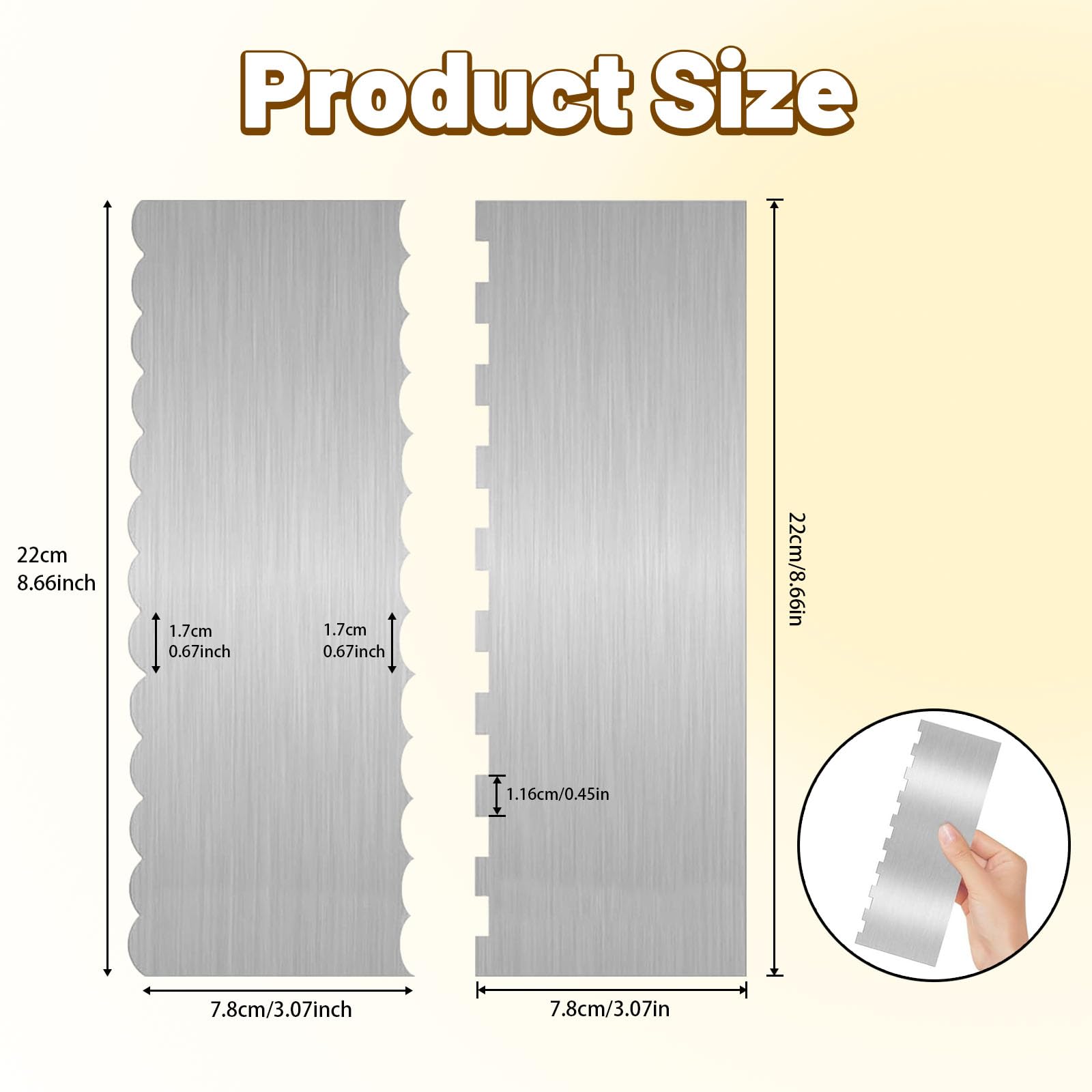 2 Pieces 8.7 Inche Stainless Steel Cake Scraper,Double Sided Patterned Edge Stripe Edge Smoother Decorating,Cake Decorating Comb Cake Scraper